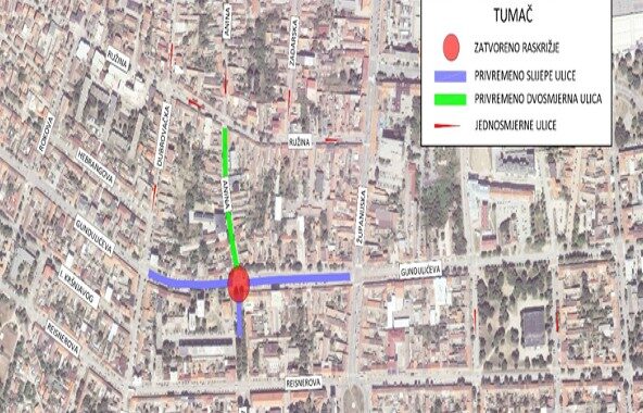 Zbog radova od utorka obustava prometa na križanju Ulice sv. Ane i Ulice Ivana Gundulića