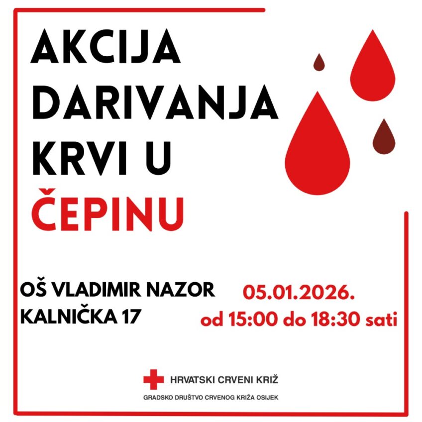 OŠ Vladimir Nazor, Čepin: Akcija dobrovoljnog davanja krvi [siječanj, 2026.]