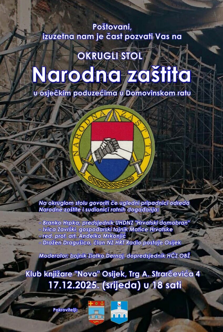 Klub knjižare Nova: Okrugli stol “Narodna zaštita u osječkim poduzećima u Domovinskom ratu”