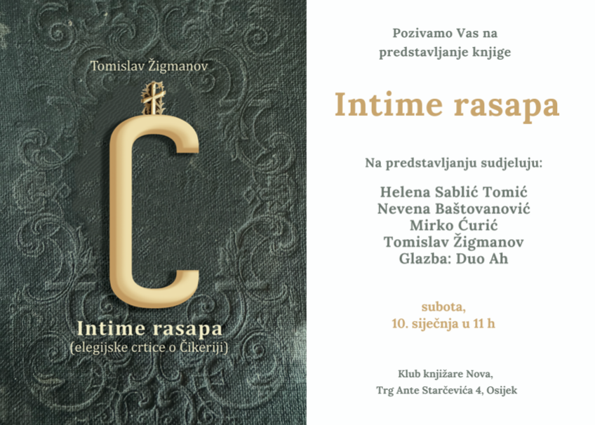 Klub knjižare Nova: Predstavljanje knjige autora Tomislava Žigmanova “Intime rasapa”