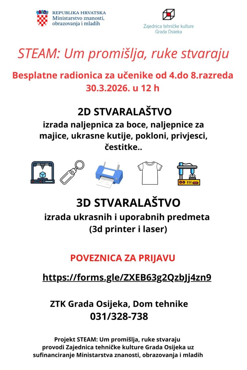 Besplatne STEAM radionice za učenike od 4. do 8. razreda